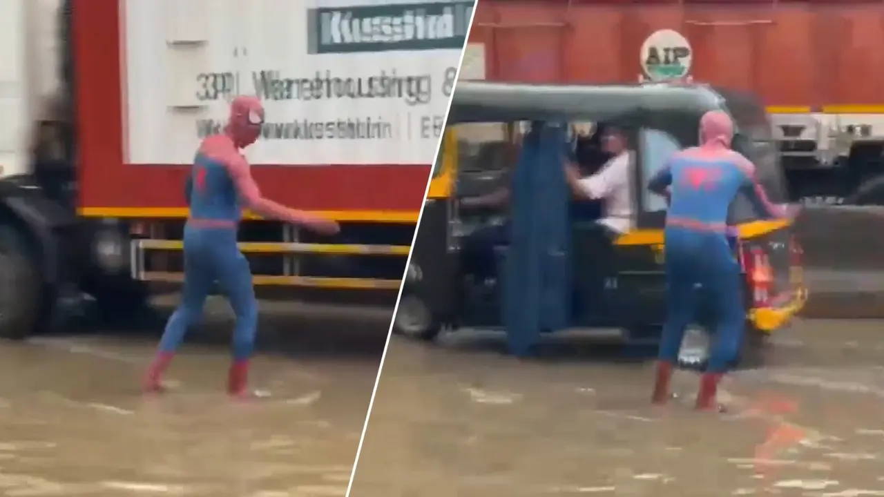 Real-Life 'Spider-Man' Swings Into Action On Waterlogged Bhiwandi Streets As Civic Authorities Vanish | WATCH Real-Life 'Spider-Man' Swings Into Action On Waterlogged Bhiwandi Streets As Civic Authorities Vanish | WATCH
