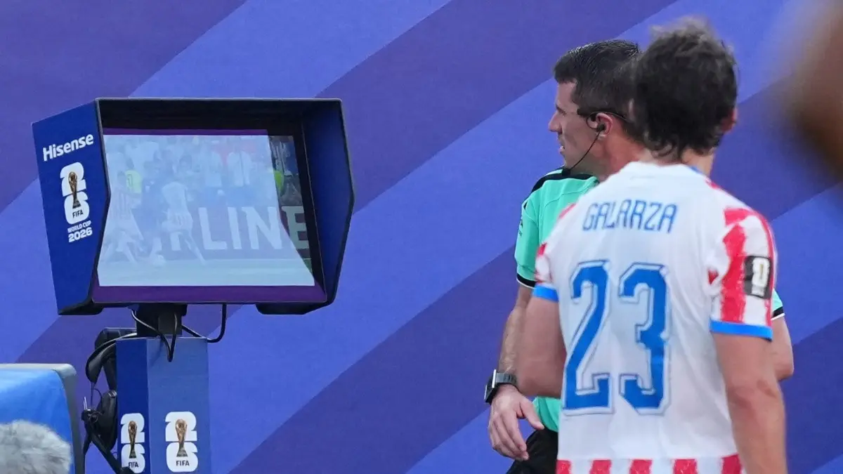 FIFA Announces Major VAR Overhaul For Rest Of World Cup After Several Controversies Erupt Referee Ilgiz Tantashev checks pitch side monitor
