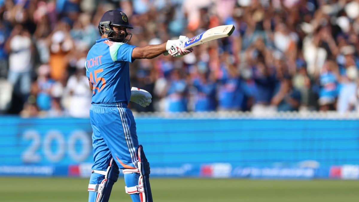Rohit Sharma celebrates his century at Lord's