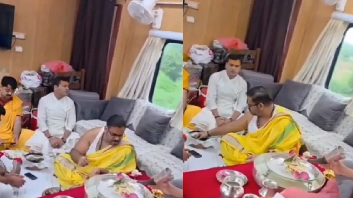 ट्रेन के अंदर मंत्र और रुद्राभिषेक... जिस VIRAL VIDEO को लेकर सोशल मीडिया पर मचा है बवाल, उस पर रेलवे ने किया खुलासा, इतने में बुक हुआ था कोच saloon coach train Rudrabhishek