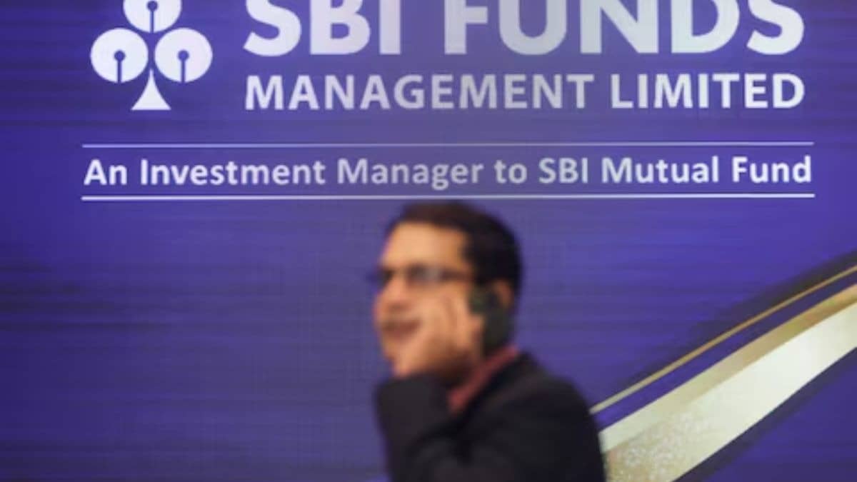 SBI Funds Management share price ticker displaying ₹591.30 trading level on stock market screen