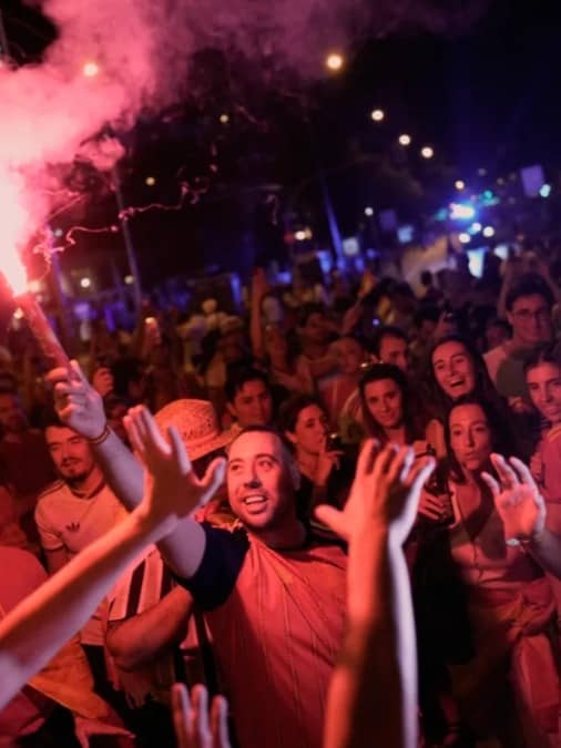 Spanish fans celebrate in central Madrid after Spain defeated Argentina in the FIFA World Cup 2026 final