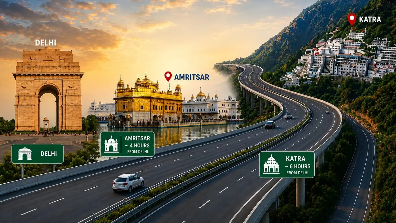 Delhi Katra Expressway: अब दिल्ली टू वैष्णो देवी सिर्फ 6 घंटे में, दिल्ली-अमृतसर-कटरा एक्सप्रेसवे इन 4 राज्यों का सफर बना देगा आसान दिल्ली से कटरा अब सिर्फ 6 घंटे, अमृतसर 4 घंटे में, देहरादून भी जुड़ जाएगा
