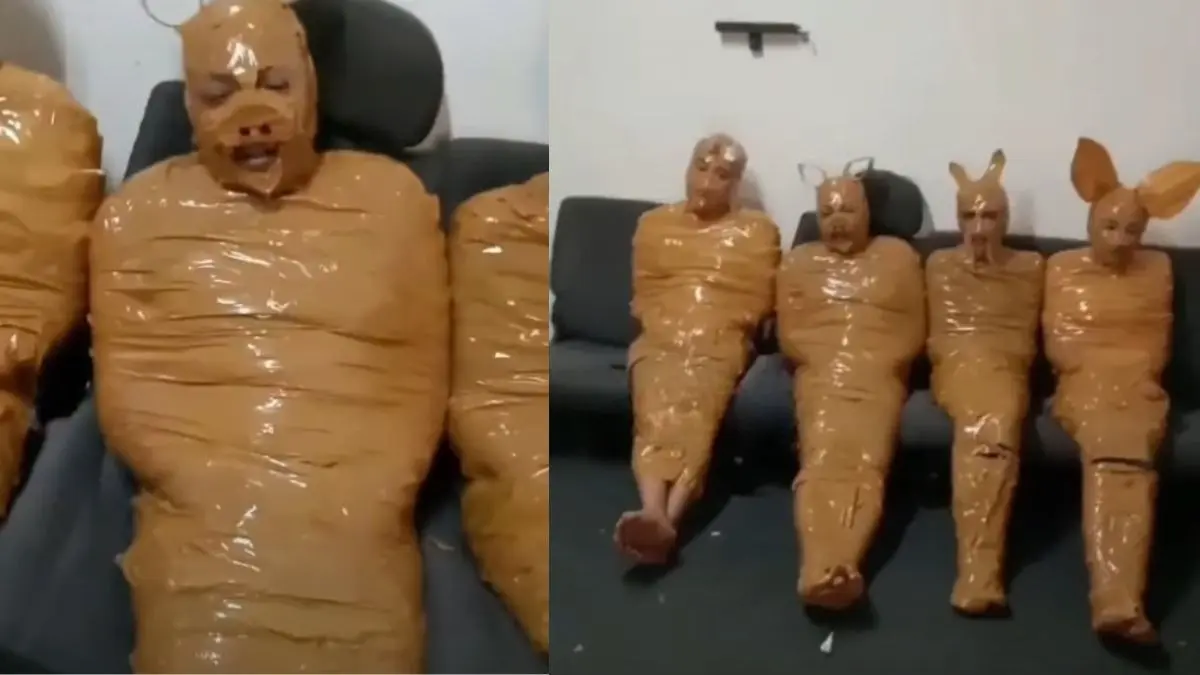 VIRAL VIDEO: दुकान में सेंधमारी कर घुसे 4 चोर, लेकिन दुकानदार निकला उनसे भी शातिर, पकड़कर बना दिया 'ममी'; देखने वाले रह गए भौचक्के viral-funny-video-of-thieves-wrapped-in-duct-tape-teletubbies-indonesia-goes-viral