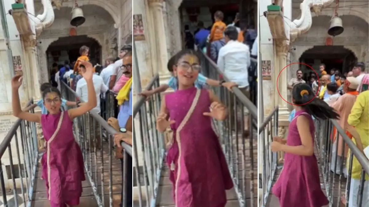 VIRAL VIDEO: मंदिर में भगवान के दर्शन करने के लिए लगी थी लंबी लाइन, तभी रीलबाज लड़की अचानक लगाने लगी ठुमके, पहुंची पुलिस और फिर... young girl dancing making reel in temple viral-video netizens and users reacts angrily