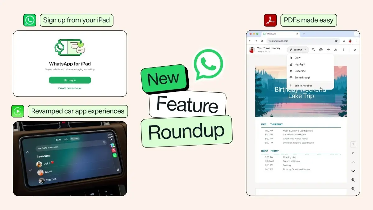 WhatsApp Rolls Out Direct iPad Sign-Ups, Revamped CarPlay and Android Auto, PDF Editing and Music Sharing whatsapp