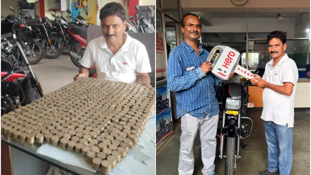 Who Counted?! Man Buys ₹1.1 Lakh Motorcycle Using Only ₹10 Coins | Jaw-Dropping Pics Who Counted?! Man Buys ₹1.1 Lakh Motorcycle Using Only ₹10 Coins | Jaw-Dropping PICS