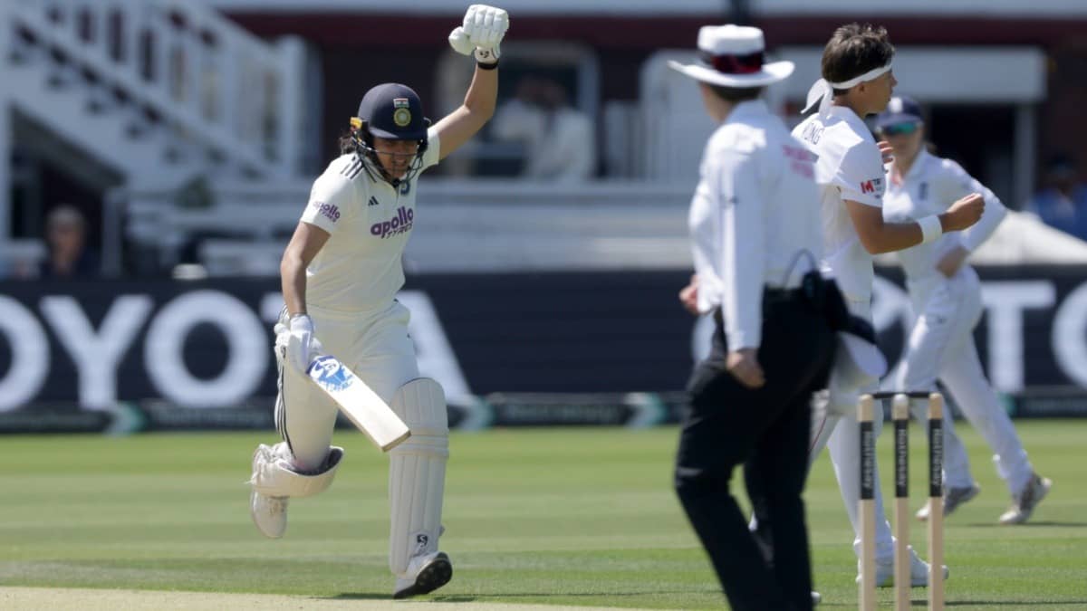 Yastika Bhatia celebrating after scoring hundred at Lord's