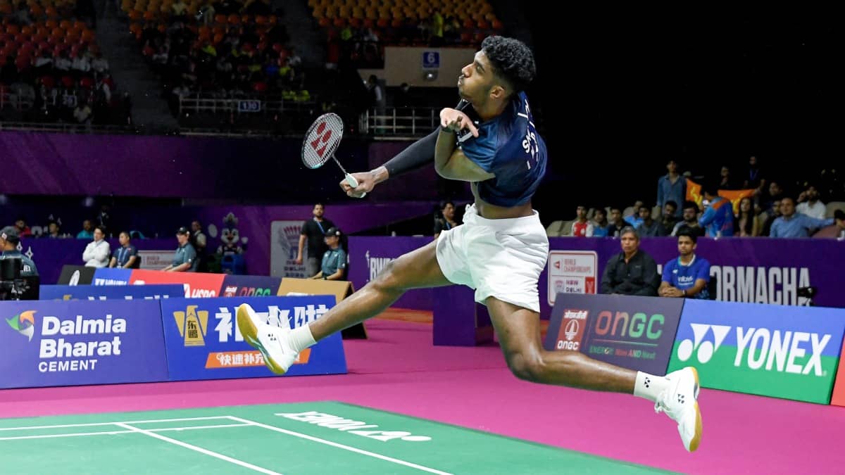 Ayush Shetty in action in BWF World Championship