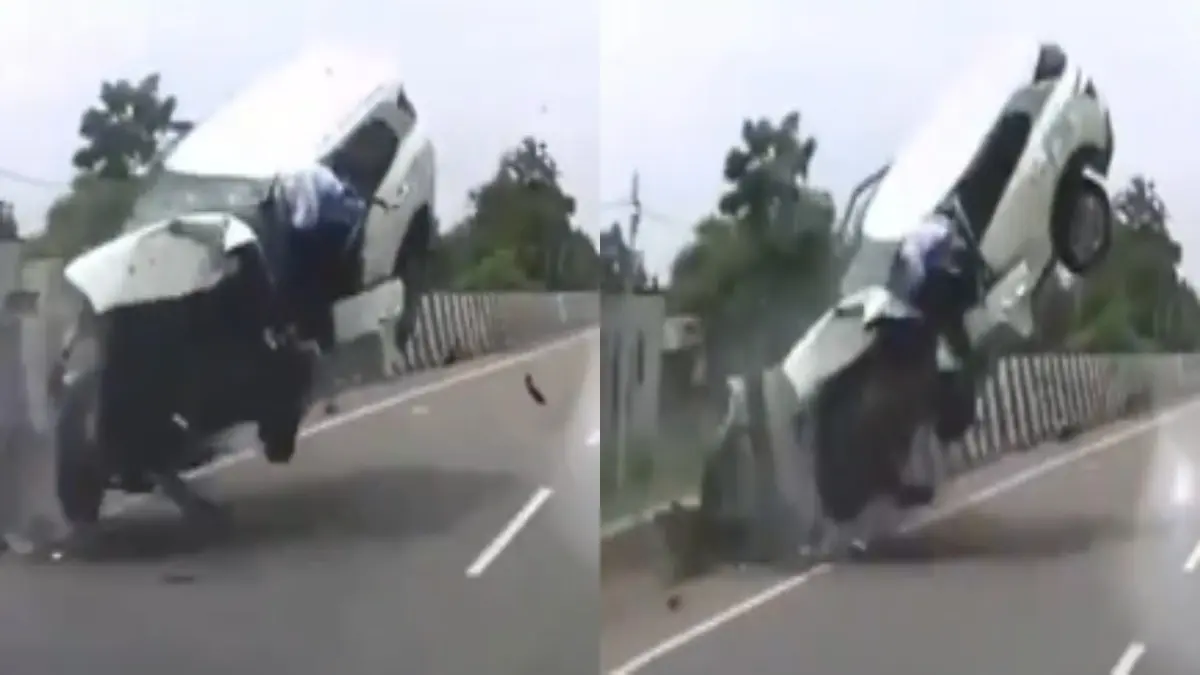 Chilling Video Captures Exact Moment of Fatal Crash of Atiq Ahmed's Son Aban Ahmed in UP's Jhansi | WATCH Chilling Video Captures Exact Moment of Fatal Crash of Atiq Ahmed's Son Aban Ahmed in UP's Jhansi | WATCH