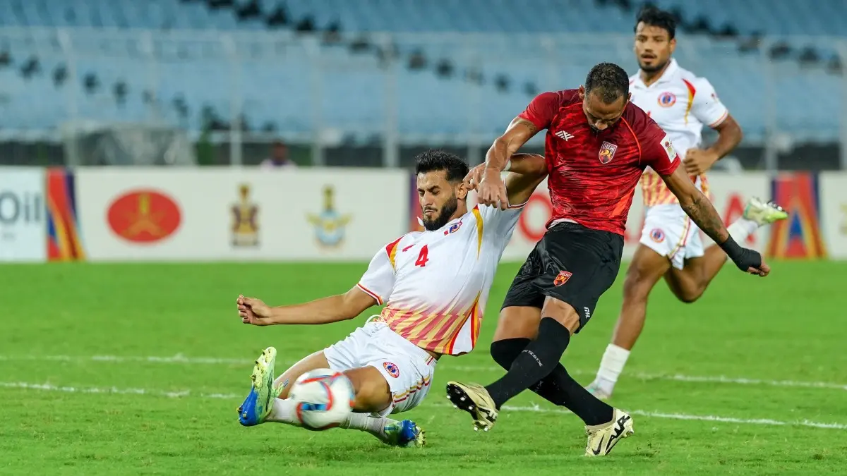 East Bengal Edge SC Delhi In Durand Cup Semifinal Penalty Thriller, To Face Winner Of Mohun Bagan vs NorthEast United FC In Final East Bengal defender Anwar Ali goes for a tackle