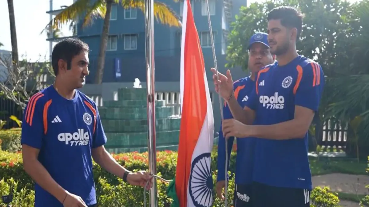 Team India Celebrates 80th Independence Day With Tricolour Hoisting Ahead Of Galle Test Gautam Gambhir and Shubman Gill hoisting the Indian flag in Galle