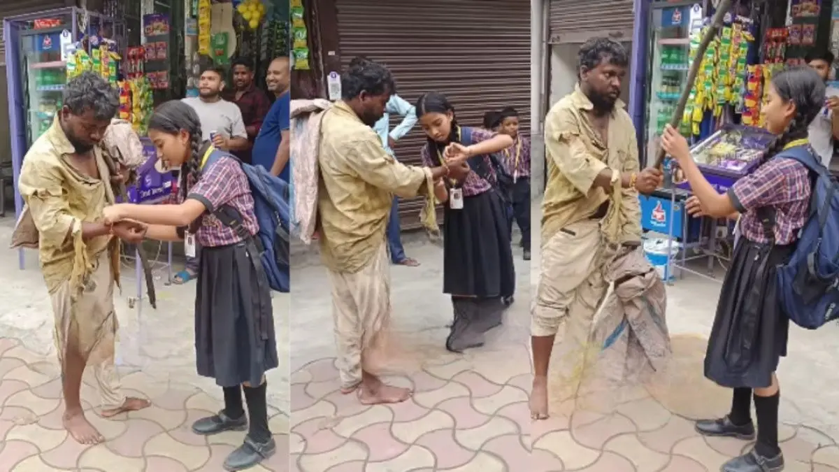 फटे कपड़े, कूड़ा बीनने वाला हुलिया... राखी बंधवाने को भटक रहा था शख्स, बच्ची ने बांधा रक्षा सूत्र तो भाई ने यूं छुए पैर; रक्षाबंधन से पहले वायरल हुआ VIDEO Girl ties rakhi to Ragpicker