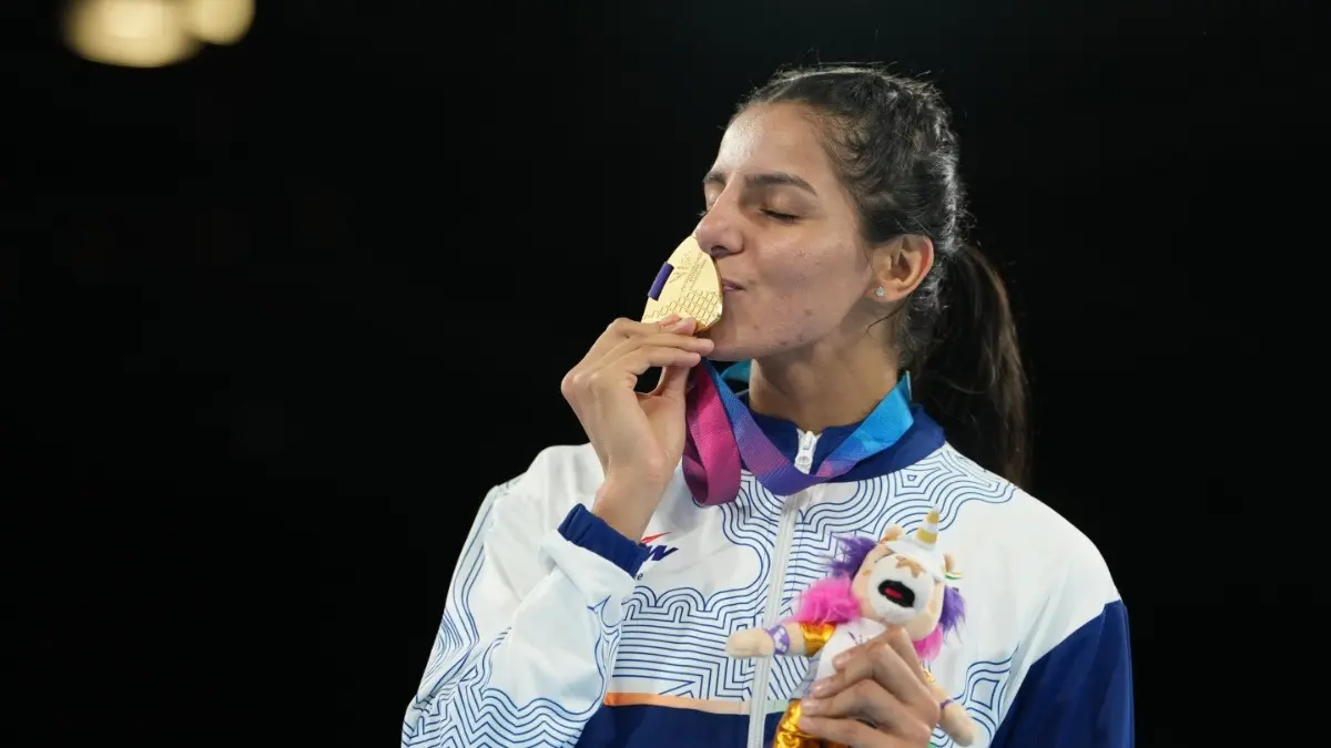 Prime Minister Narendra Modi Lauds Team India's Heroics At Commonwealth Games 2026 India's Sakshi celebrates after winning gold at the CWG 2026