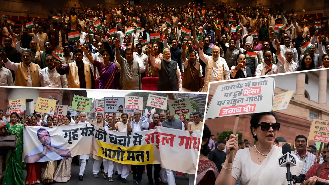 'मंगल मिलन' के बाद संसद परिसर में NDA सांसदों ने निकाला मार्च, निशाने पर राहुल गांधी; झारखंड में छात्र आंदोलन को लेकर प्रियंका को भी घेरा NDA MPs held a march in the Parliament complex