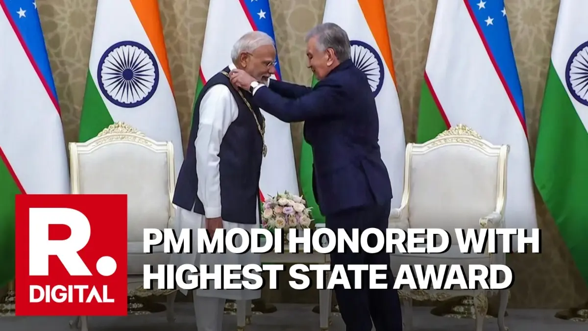 PM Modi Receives Uzbekistan's Top State Honour 'Oliy Darajali Dustlik', Says India, Uzbek Will Become 'United Voice for Global South' PM Modi Receives Uzbekistan's Top State Honour 'Oliy Darajali Dustlik', Says India, Uzbek Will Become 'United Voice for Global South'