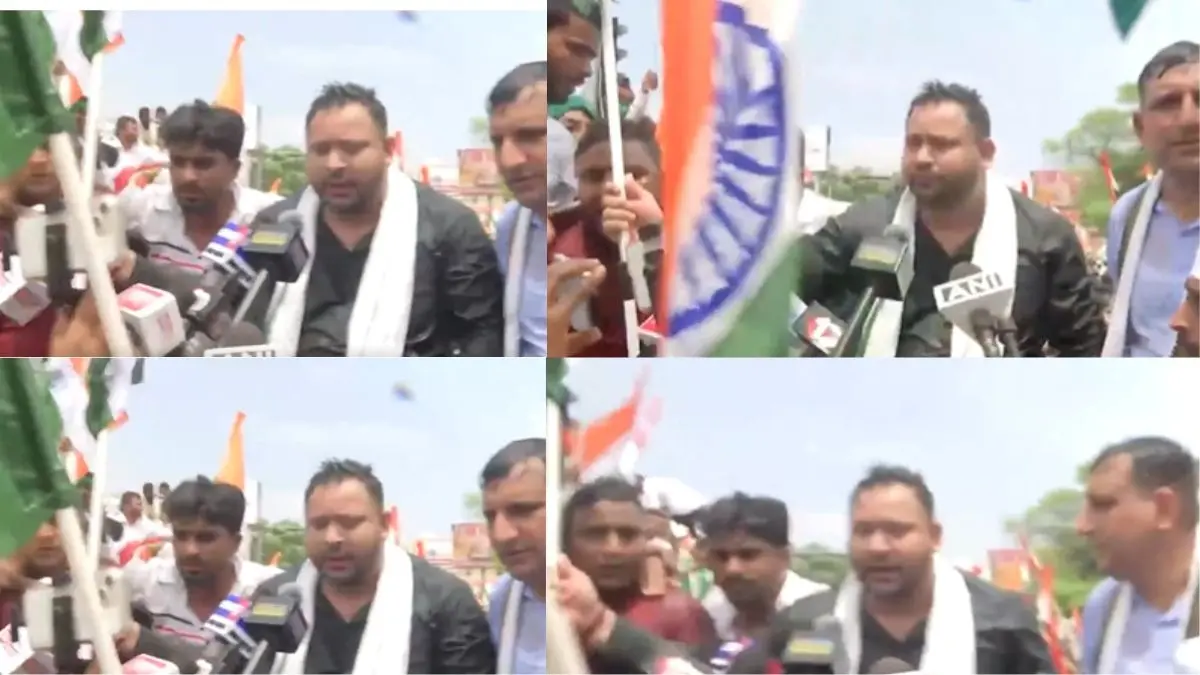 RJD का हल्ला बोल! नकली AK 47 लेकर पटना की सड़कों पर उतरे प्रदर्शनकारी, पुलिस ने किया वॉटर कैनन का इस्तेमाल; हिरासत में तेजस्वी यादव RJD leaders march to Raj Bhavan over paper leaks, unemployment