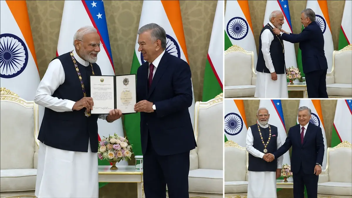 'भारत हमेशा अपनी दोस्ती निभाएगा', PM मोदी को मिला उज्बेकिस्तान का सर्वोच्च सम्मान, 'ओली दराजली दोस्तलिक' अवॉर्ड से नवाजे गए प्रधानमंत्री Uzbekistan's President Shavkat Mirziyoyev conferred Uzbekistan's highest state award Oliy Darajali Dustlik upon Prime Minister Narendra Modi
