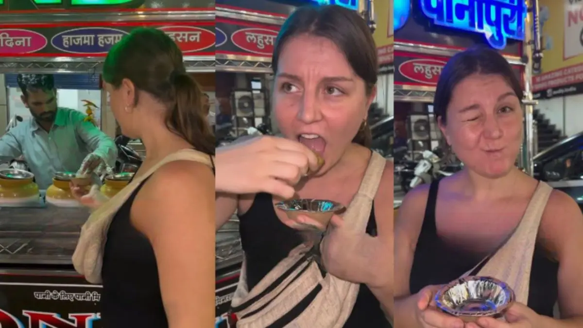 विदेशी मेम ने पहली बार चखा गोलगप्पे का स्वाद, चटकारे लेने के बाद हुई दीवानी; स्ट्रीट फूड खाते ही रिएक्शन हुआ वायरल- VIDEO Viral Video