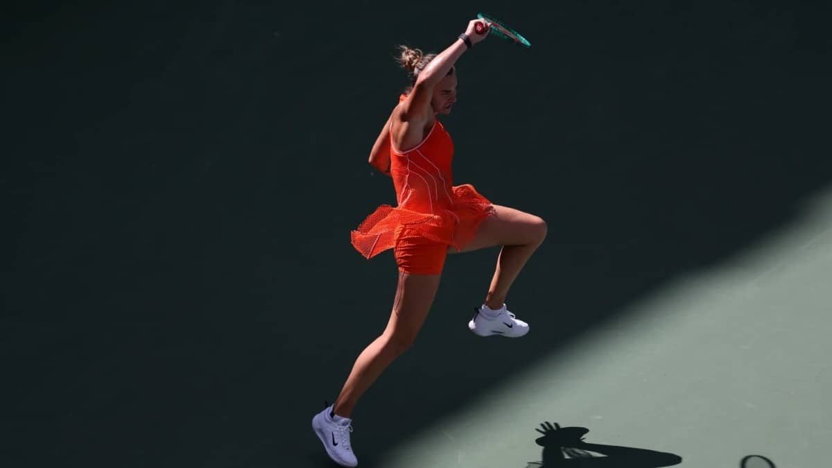 Aryna Sabalenka in action during her US Open match