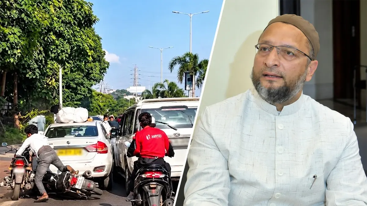 असदुद्दीन ओवैसी के काफिले का एक्सीडेंट, आपस में भिड़ी कार-बाइक; 4-5 लोग घायल Asaduddin Owaisi Convoy Accident