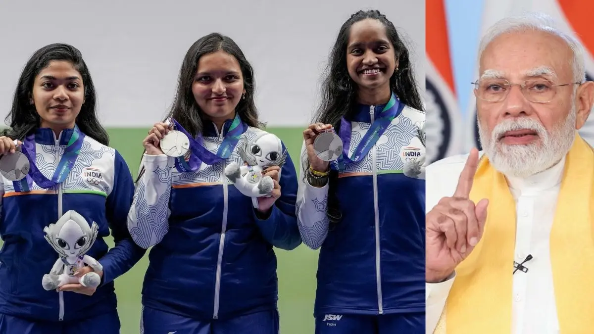 Asian Games 2026: 10 मीटर एयर राइफल शूटिंग में भारत ने जीता सिल्वर मेडल, पीएम मोदी ने दी महिला टीम को बधाई, बोले यह बड़ी बात asian games pm women air rifle shooting pm modi