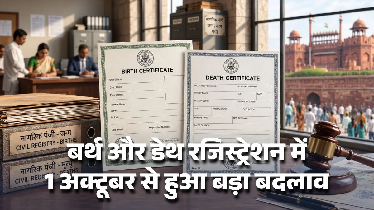 बर्थ और डेथ रजिस्ट्रेशन में 1 अक्टूबर से हुआ बड़ा बदलाव, अब बनवाने में देरी की तो लगाने होंगे कोर्ट के चक्कर, जानिए नया नियम बर्थ और डेथ रजिस्ट्रेशन में 1 अक्टूबर से हुआ बड़ा बदलाव, अब बनवाने में देरी की तो लगाने होंगे कोर्ट के चक्कर, जानिए नया नियम