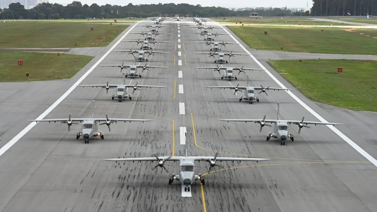 IAF Conducts Elephant Walk Of Dornier-228 Fleet At Yelahanka Showcasing Operational Readiness And Maintenance Excellence IAF Conducts Elephant Walk Of Dornier-228 Fleet At Yelahanka Showcasing Operational Readiness And Maintenance Excellence
