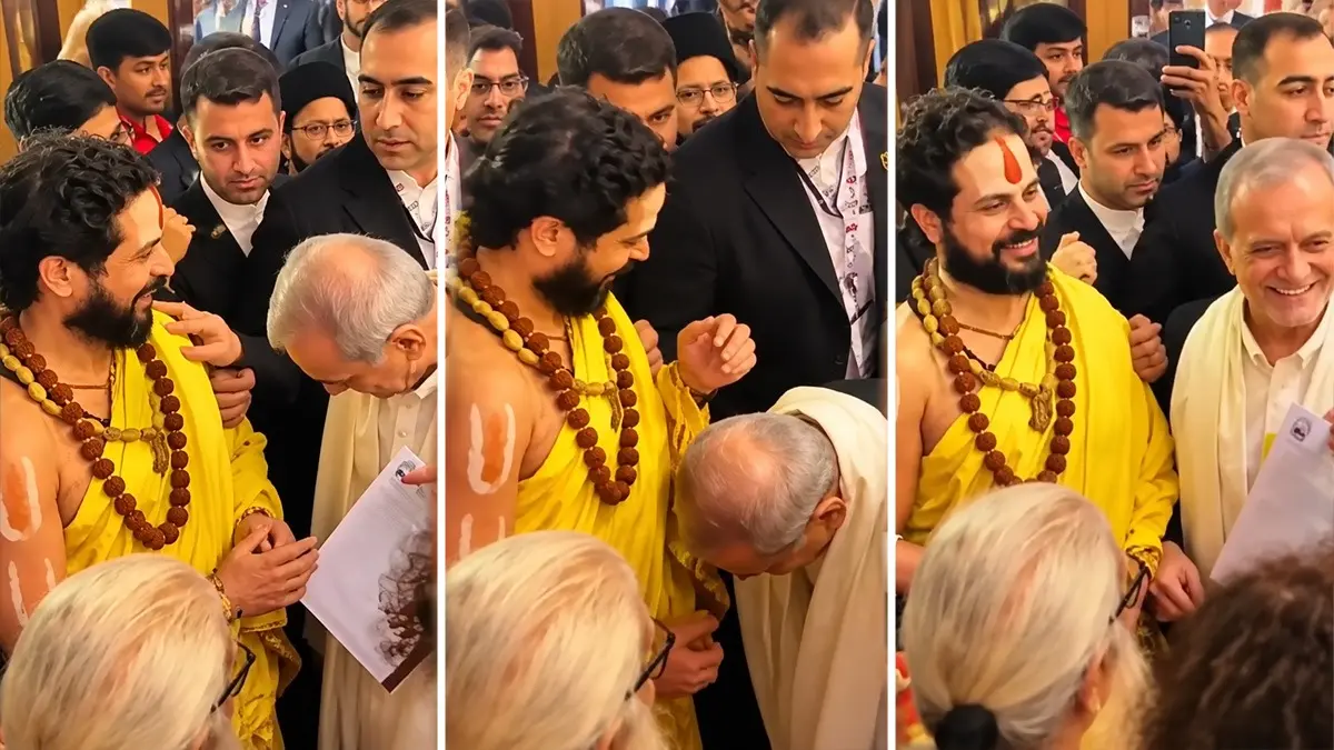 जब हिंदू संत से मिले ईरानी राष्ट्रपति पेजेशकियान, पैर छूकर लिया आशीर्वाद; BRICS समिट के बीच VIDEO ने खींचा ध्यान Iranian President Masoud Pezeshkian took the leader’s blessings by touching his feet