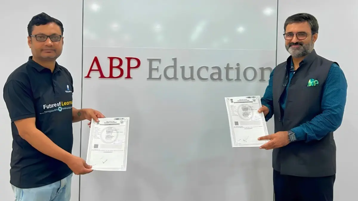 ABP Education Invests In YoLearn.ai To Expand Personalized Learning For 250 Million Indian Students Noida, 3rd September 2026 Kirti Prakash Mishra, Founder & CEO, YoLearn.ai, with Yash Mehta, CEO, ABP Education, at the signing ceremony.