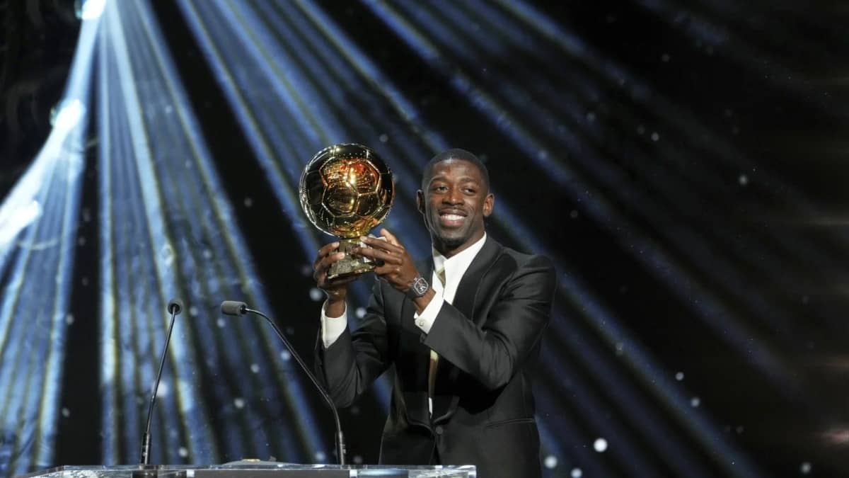Ousmane Demebele with the Ballon d’Or