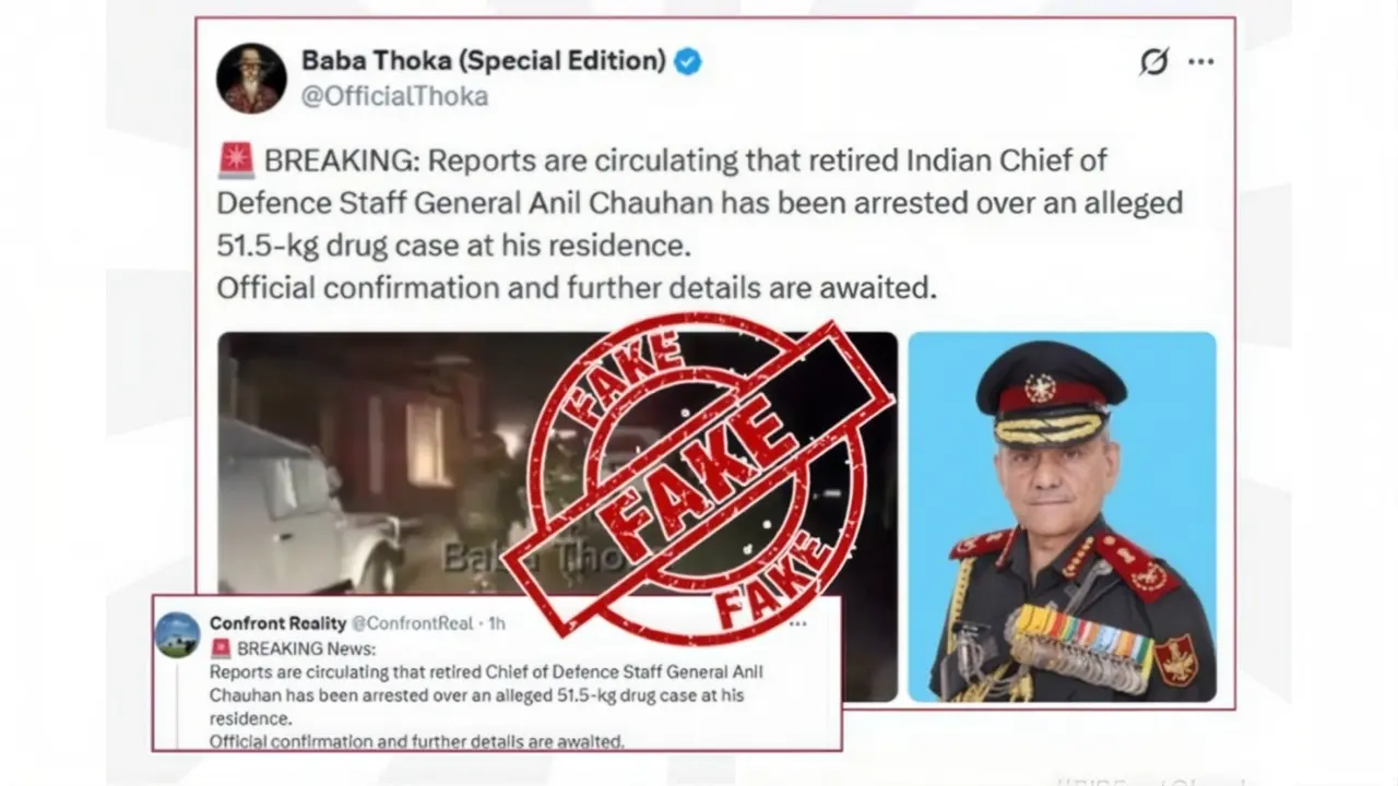 PIB Fact Check Debunks Fake Claim of Former CDS General Anil Chauhan’s Arrest in Drug Case PIB Fact Check Debunks Fake Claim of Former CDS General Anil Chauhan’s Arrest in Drug Case