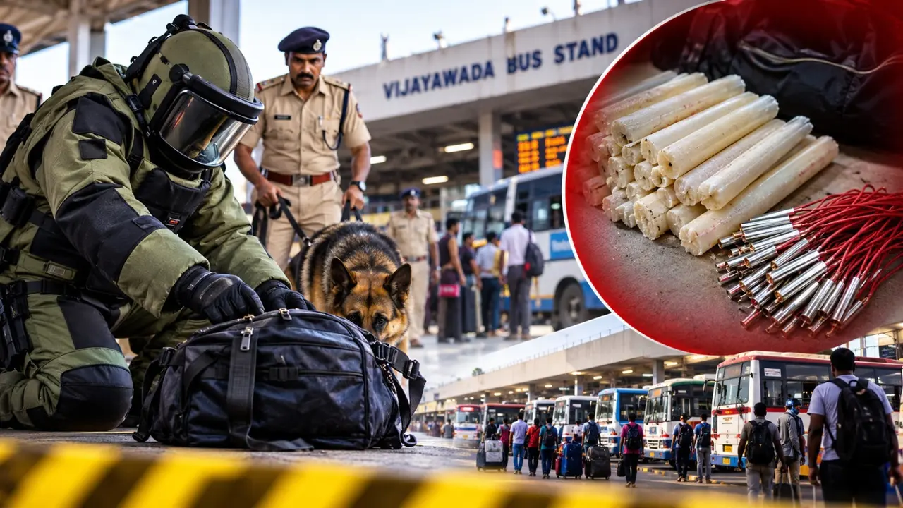 Suspicious Bag Triggers Panic at AP's Vijayawada Bus Stand; 46 Gelatin Sticks and 50 Detonators Recovered Suspicious Bag Triggers Panic at AP's Vijayawada Bus Stand; 46 Gelatin Sticks and 50 Detonators Recovered