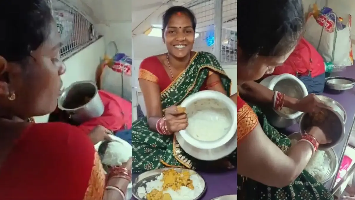 VIDEO: ट्रेन की बर्थ बनी डाइनिंग टेबल...महिला ने तसले से निकाला चावल और चिकन फिर..., सोशल मीडिया VIRAL हो रहे VIDEO पर आप क्या कहेंगे? VIDEO: ट्रेन की बर्थ बनी डाइनिंग टेबल...महिला ने तसले से निकाला चावल और चिकन फिर..., सोशल मीडिया VIRAL हो रहे VIDEO पर आप क्या कहेंगे?
