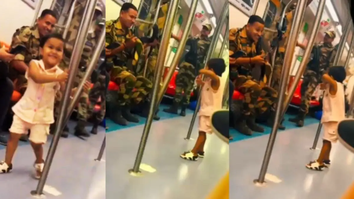 Delhi Metro में सफर करता दिखा जवान, वर्दी में देख नन्ही बच्ची ने हाथ उठाकर किया सैल्यूट; भावुक कर देने वाला VIDEO वायरल Viral Video