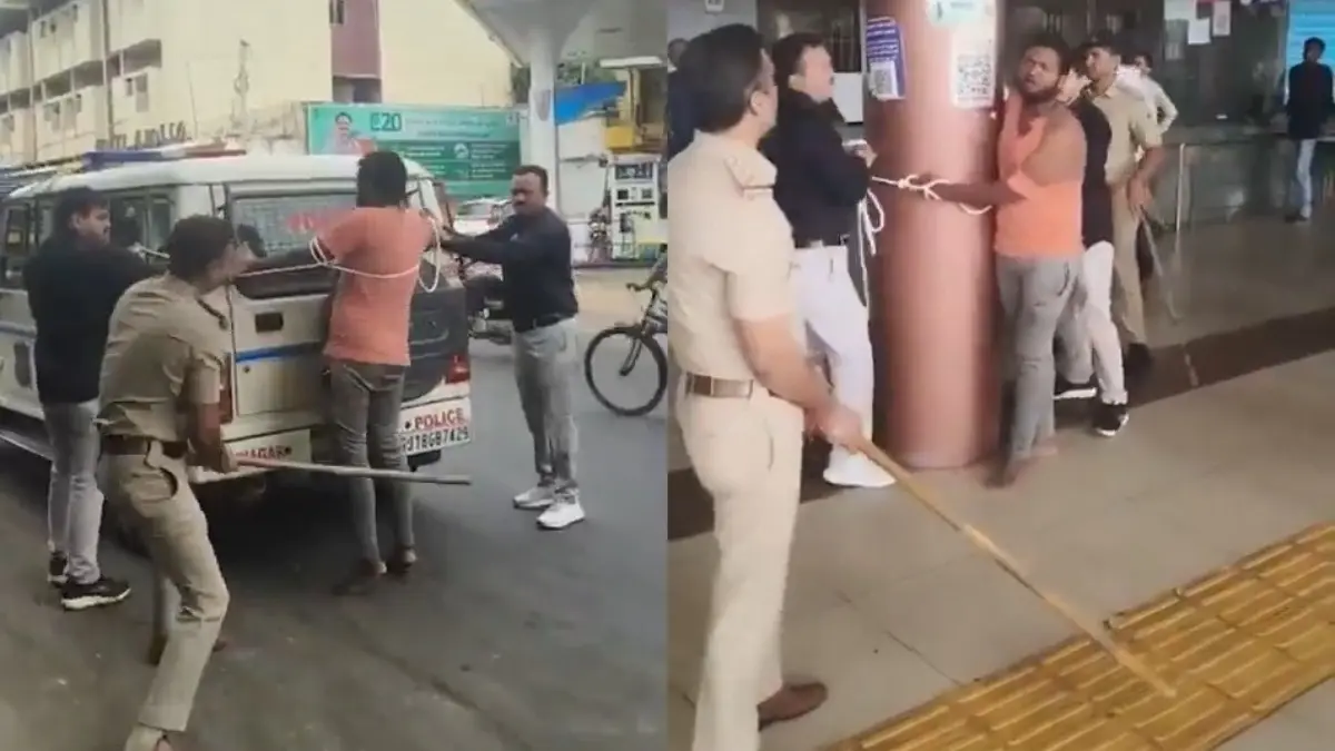 Viral Video Shows Bhavnagar Police Beating Murder Accused In Public During Crime Recreation Viral Video Shows Bhavnagar Police Beating Murder Accused In Public During Crime Recreation