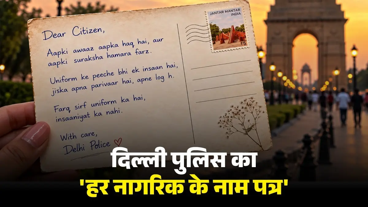 'आपकी आवाज आपका हक और आपकी सुरक्षा हमारा फर्ज...', CJP प्रोटेस्ट से पहले दिल्ली पुलिस ने नागरिकों के नाम लिखी भावुक चिट्ठी 'आपकी आवाज आपका हक और आपकी सुरक्षा हमारा फर्ज...', CJP प्रोटेस्ट से पहले दिल्ली पुलिस ने नागरिकों के नाम लिखी भावुक चिट्ठी