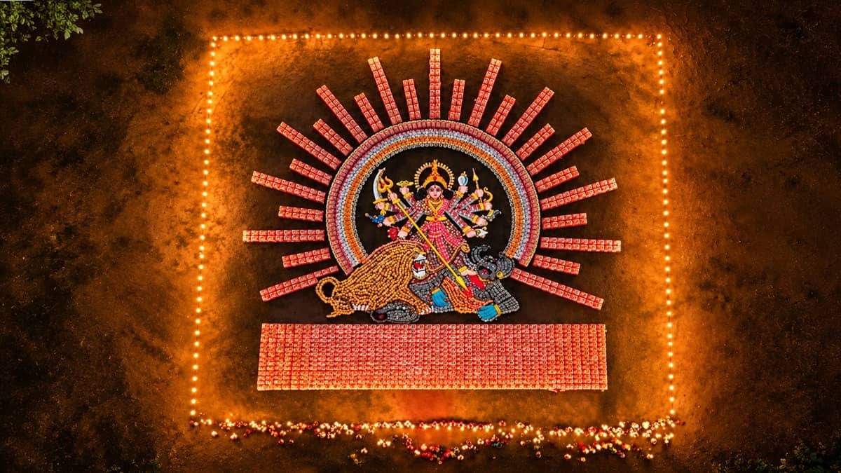 Adani Cement Marks Navratri With 15,000-Bag Aerial Tribute To Maa Durga