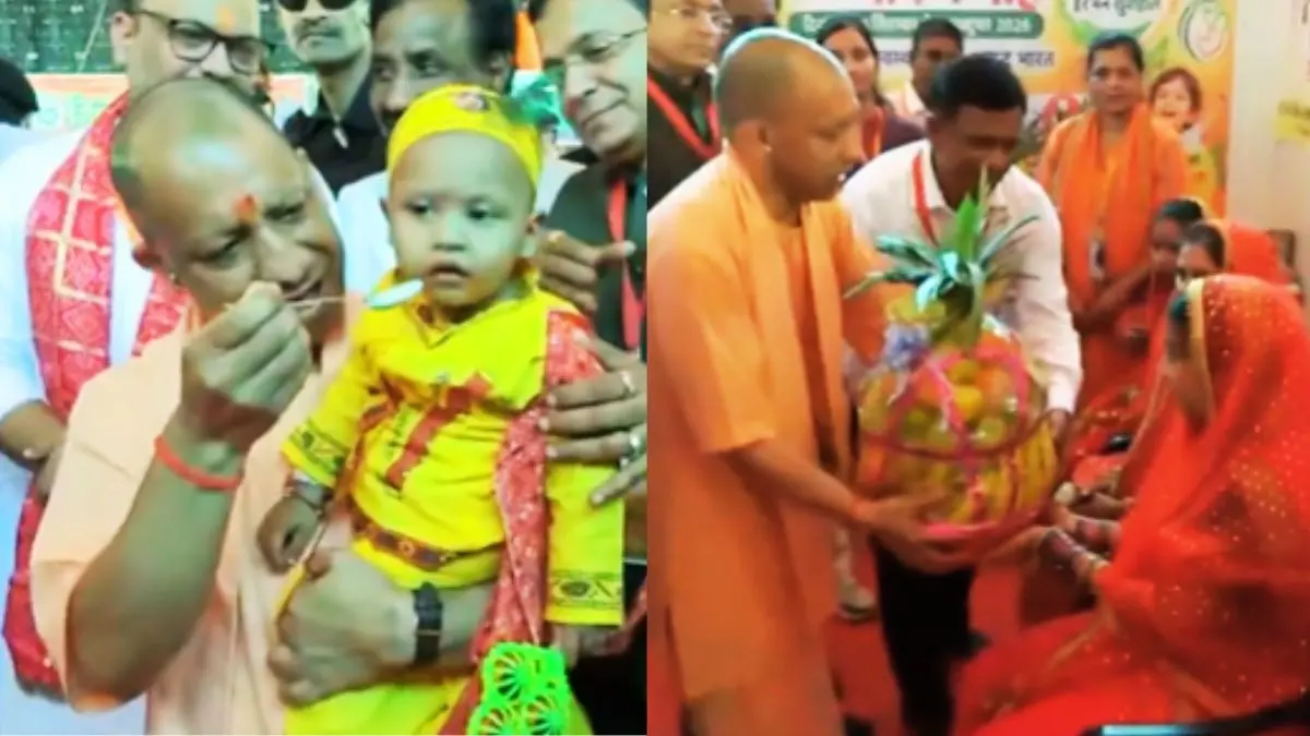 CM योगी ने बच्चों का कराया अन्नप्राशन, अपने हाथों से खिलाई खीर; गर्भवती महिलाओं को दिए उपहार- VIDEO CM Yogi