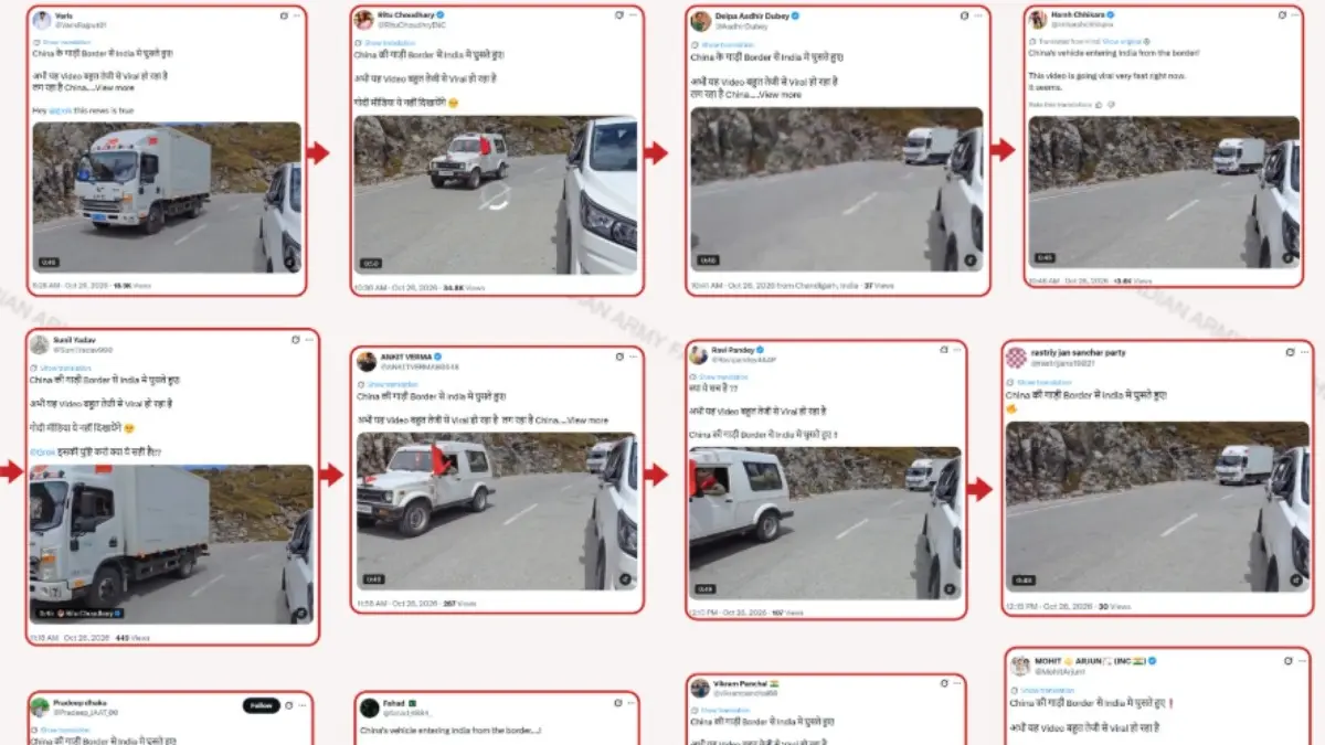 ‘Coordinated Inauthentic Behaviour Exposed’: Army Fact-Checks Claims of Chinese Vehicles’ Unauthorised Entry into India ‘Coordinated Inauthentic Behaviour Exposed’: Army Fact-Checks Claims of Chinese Vehicles’ Unauthorised Entry into India