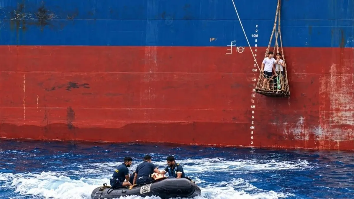 Indian Navy Rescues Injured Vietnamese National From Merchant Ship Near Indira Point Indian Navy Rescues Injured Vietnamese National From Merchant Ship Near Indira Point