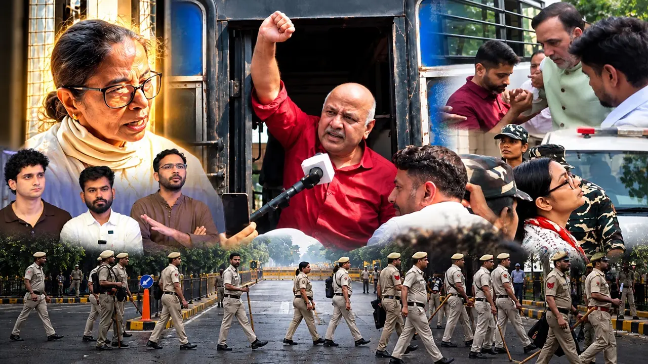 Jantar Mantar Protest 2.0: Mamata Banerjee, Dhruv Rathee, Manish Sisodia, and CJP Leaders Detained in Delhi Crackdown Jantar Mantar Protest 2.0: Mamata Banerjee, Dhruv Rathee, Manish Sisodia, and CJP Leaders Detained in Delhi Crackdown