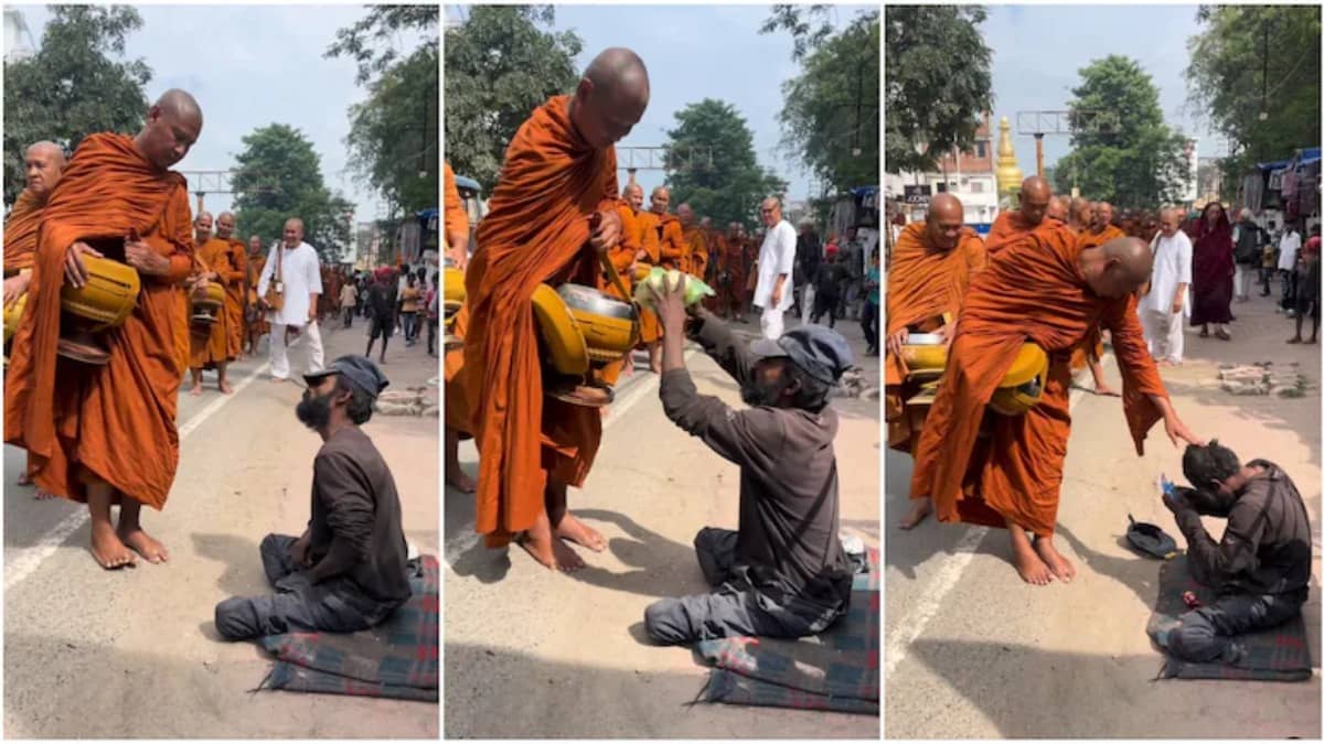 Monk’s Heartwarming Gesture to Beggar Sharing His Only Meal Goes Viral | WATCH