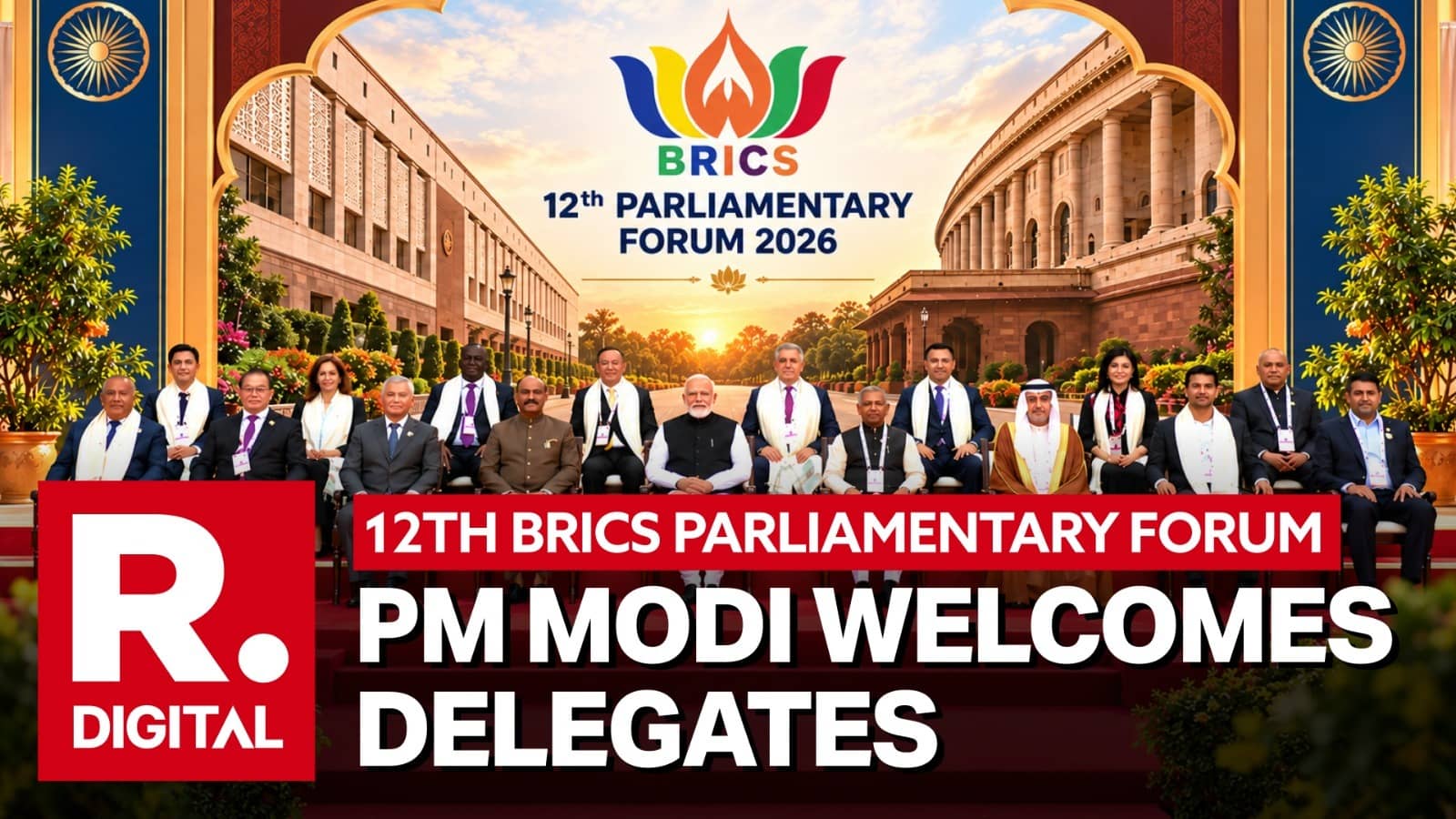 PM Modi Arrives at Inauguration of 12th BRICS Parliamentary Forum; Welcomes Foreign Delegations