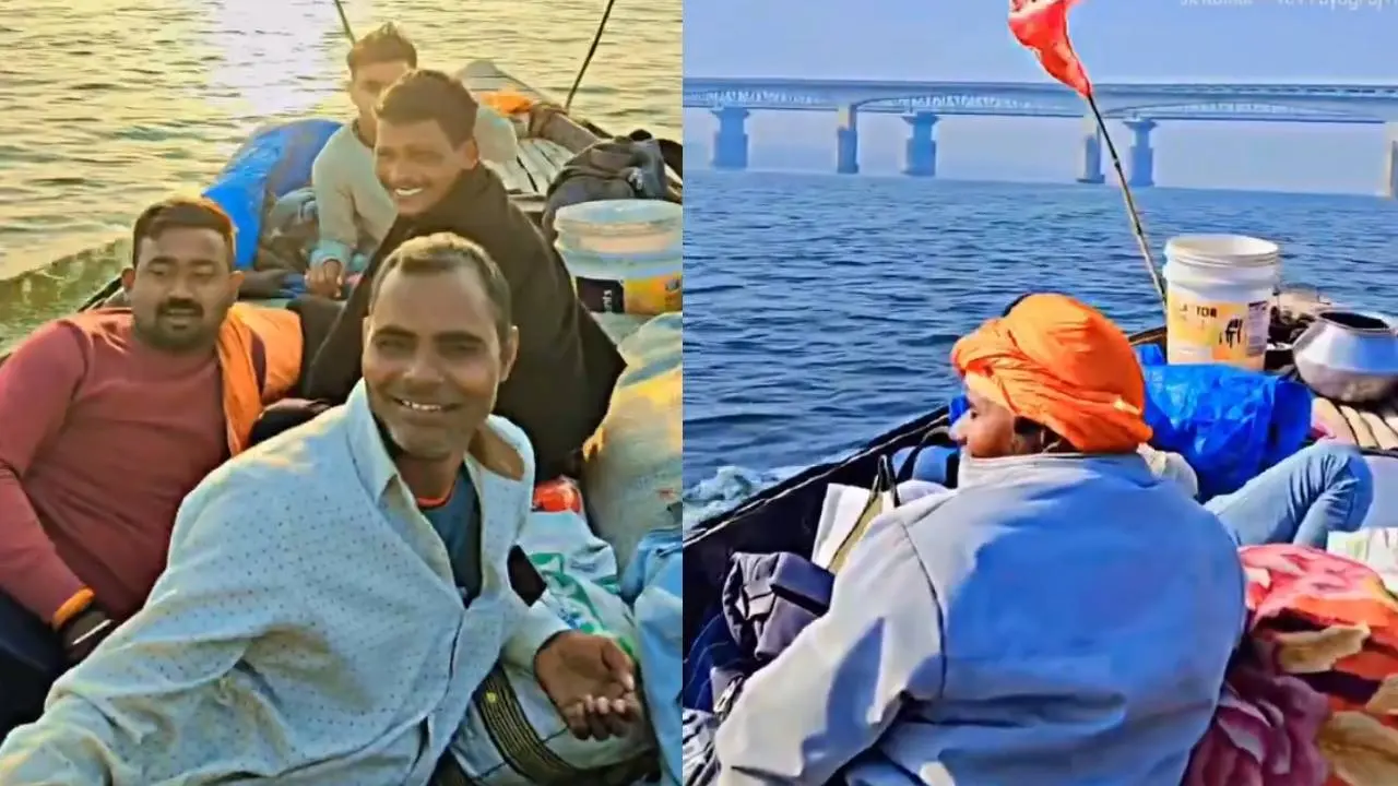 7 youths visit Maha Kumbh by river