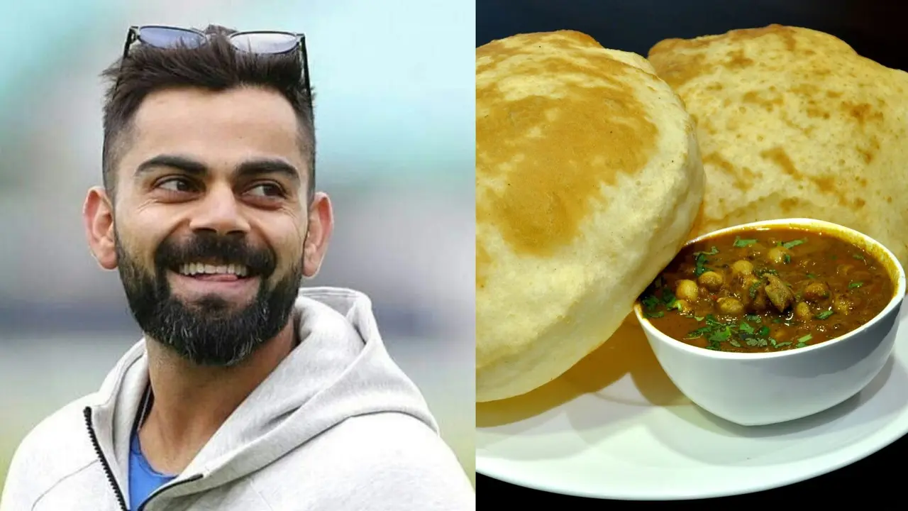 a fan eating Chole Bhature wearing virat kohli jersey during india vs west indies 2nd test at delhi