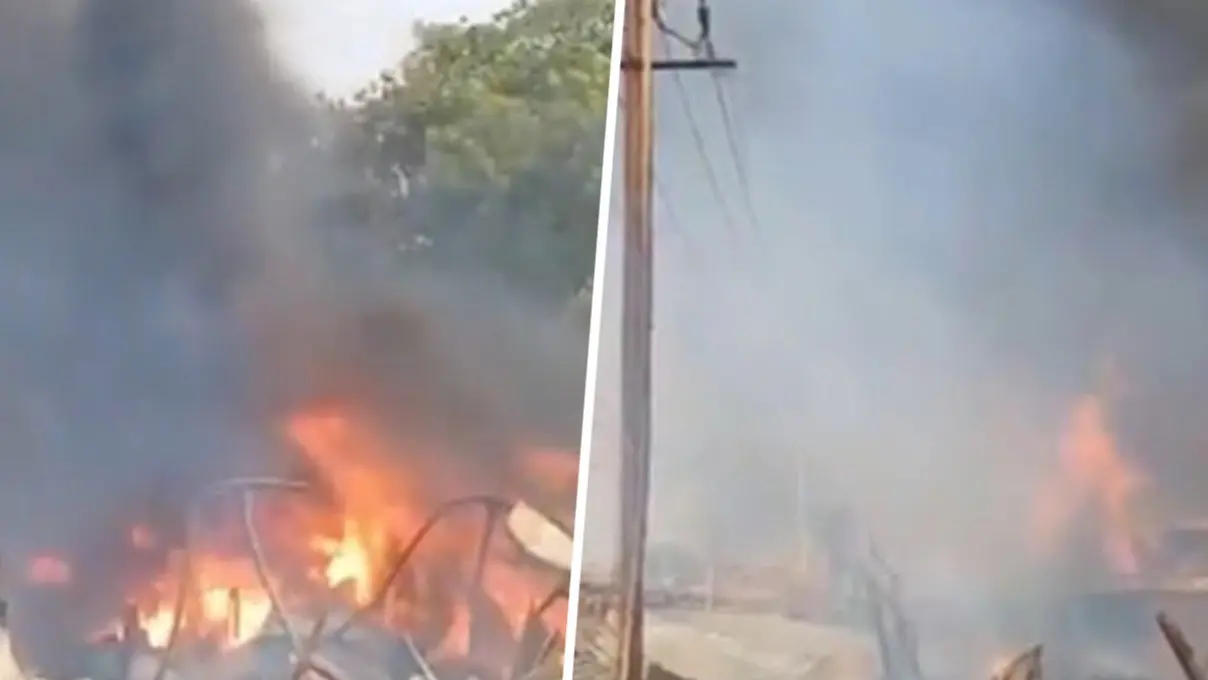 A fire broke out in a tent house godown in Prayagraj