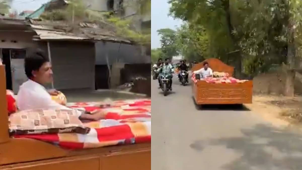 A video circulating on social media shows Nawab Sheikh enjoying his ride on the unique creation, navigating the streets on Eid