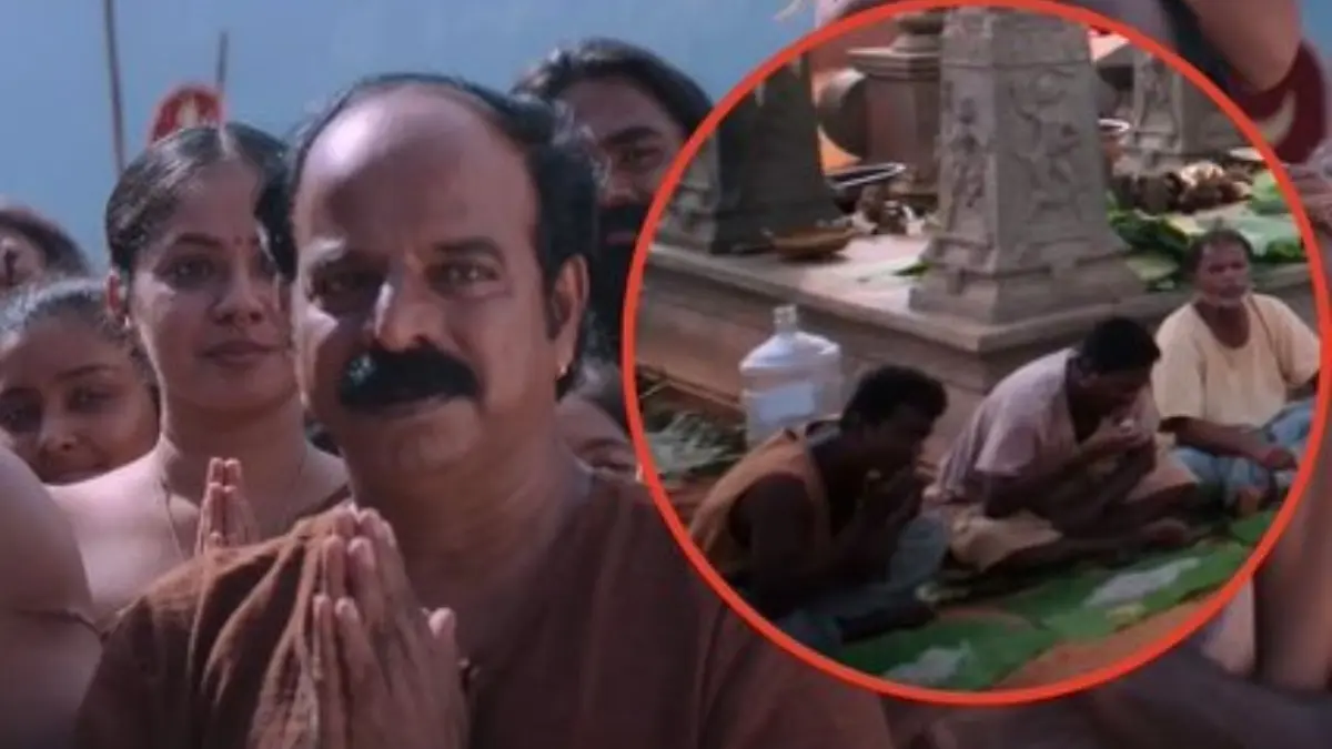 A water can be seen in a frame from Kantara Chapter 1 song Brahmakalasha