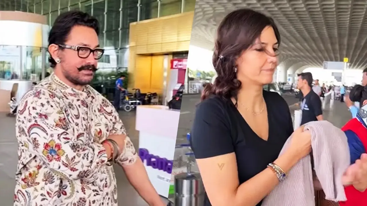 Aamir Khan's Girlfriend Gauri Spratt To Accompany Him For Coolie Promotions? Couple's Joint Appearance At Airport Sparks Buzz Aamir Khan and Gauri Spratt spotted at Mumbai airport